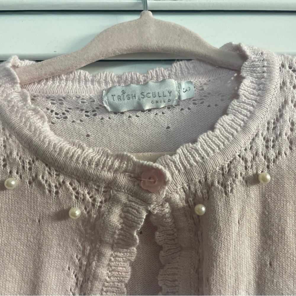 Beautiful Pink Trish Scully Crocheted Sweater w/single Closure at Neck -Pearls - Picture 3 of 6
